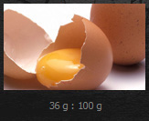 Egg white from 6 eggs : 36 g protein per 100 g