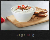 Greek yogurt : 21 g protein per 100 g