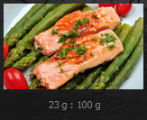 Salmon : 23 g protein per 100 g